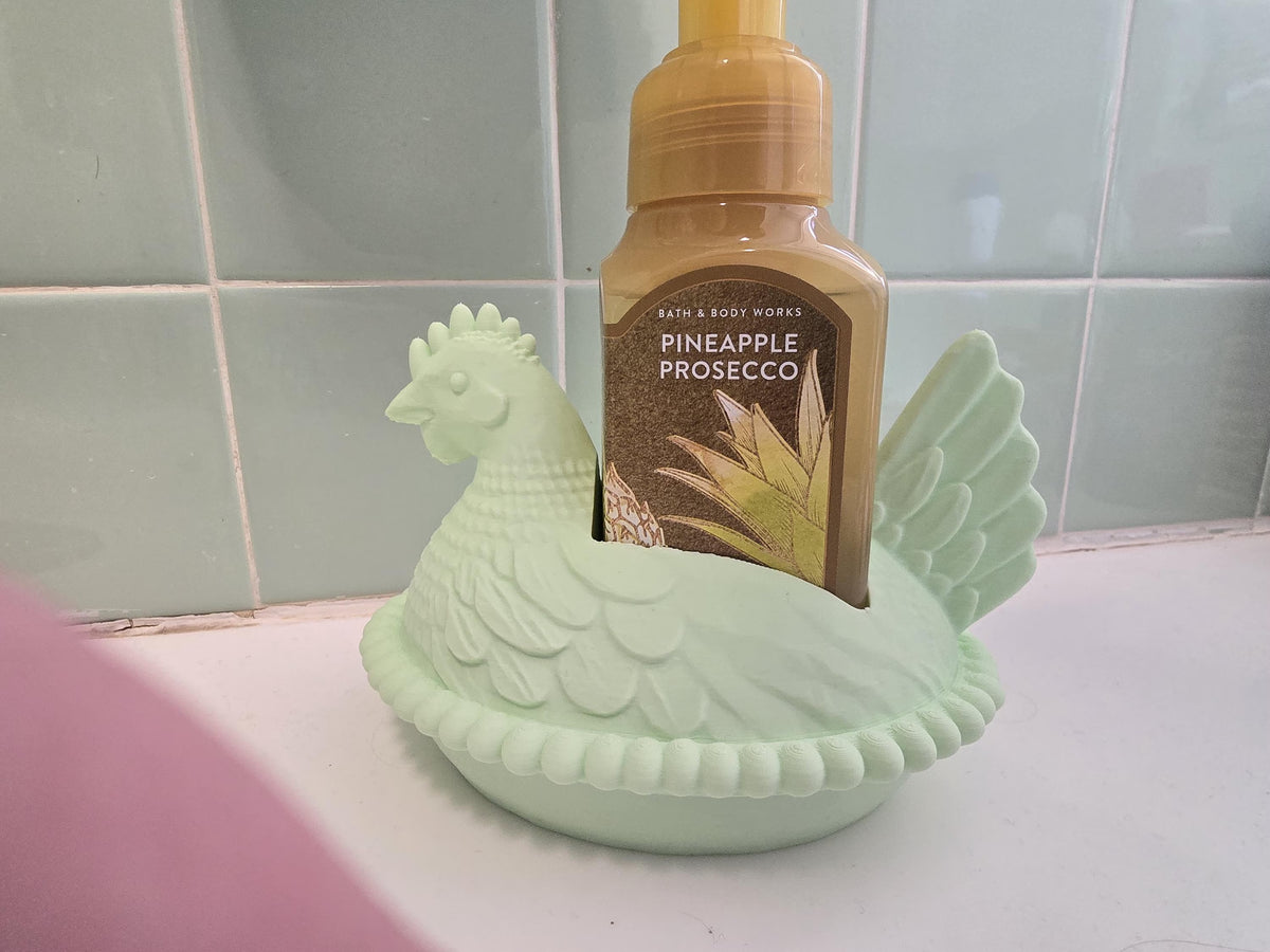 Teal chicken soap dispenser holder