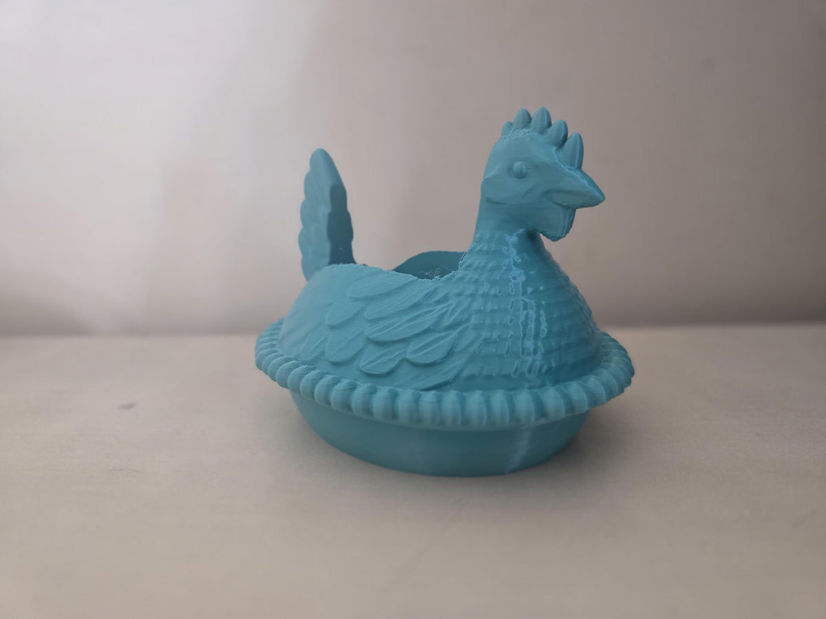 Mint chicken soap holder with soap bottle in place
