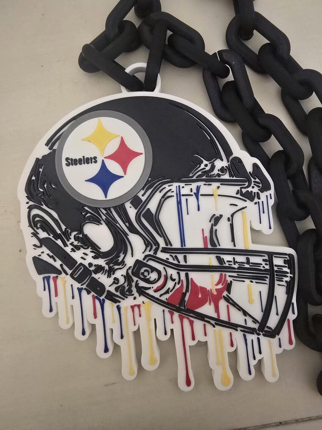 Football hype chain helmet pendant on black chain
