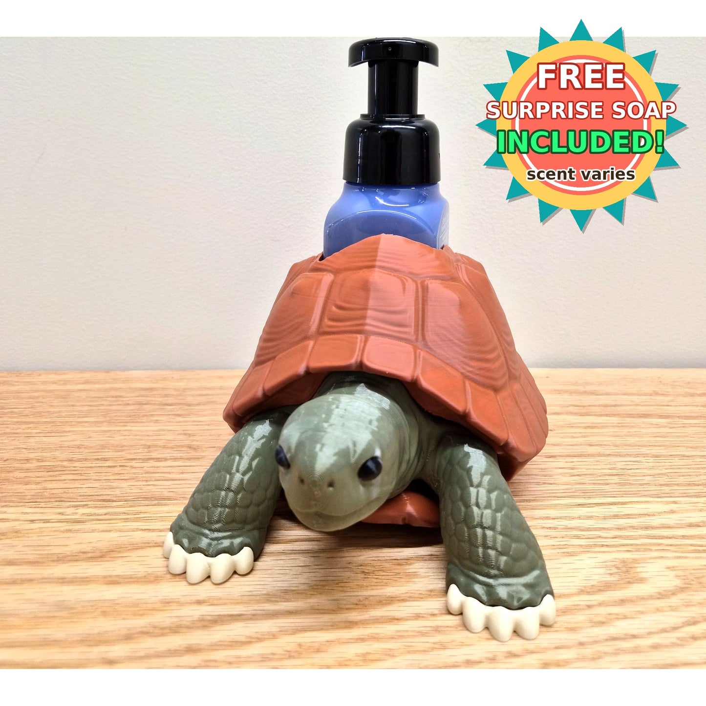 Tortoise Soap Dispenser Holder - Foaming Hand Soap Pump Cover - Cute Bathroom Decor - Free Surprise Soap Included